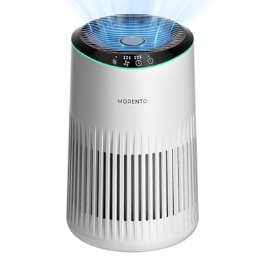 MORENTO Purificatore D'aria, Air Purifier Portable, Filtro HEPA, Silenzioso 22db con Aroma, Usato per polline, fumo, peli di animali Modalità di sonno, Timer, Luce notturna blu, 1 Pack+3 Modes