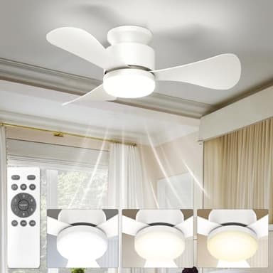 Airwit 71cm Ventilatore da Soffitto con Luce Silenzioso, Piccolo Lampadario Ventilatore Soffitto con Telecomando e Reversible DC Motore, Lampada Ventilatore LED per Camera da Letto, Soggiorno, Cucina