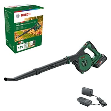 Bosch Soffiatore da giardino a batteria UniversalLeafBlower 18V-130 (per pulizie rapide e agevoli all'esterno; 18 Volt System; 1 batteria da 2,5 Ah e caricabatteria)