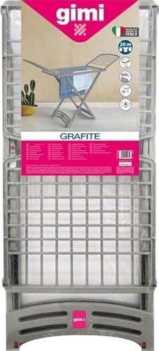 Gimi Grafite, Stendibiancheria a cavaletto in resina, Stendino da esterno, con Ruote, 21 mt stendibili, Grigio, Made in Italy. Dim. aperto (LxPxH) 181,5x55x88 cm.