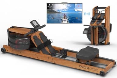 Kitopa Vogatore ad Acqua, Vogatore Pieghevole per Casa in Legno di Quercia con Monitor Bluetooth e Supporto per Telefono Regolabile, Capacità di Peso di 200kg