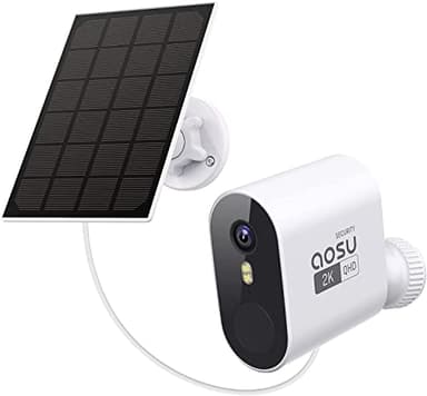 AOSU 2K QHD Telecamera Wi-fi Esterno con Pannello Solare, richiede HomeBase, videocamera sorveglianza, Campo visivo166°, Nessun Costo Mensile, Rilevamento Umano PIR, Visione Notturna, Audio a 2 Vie