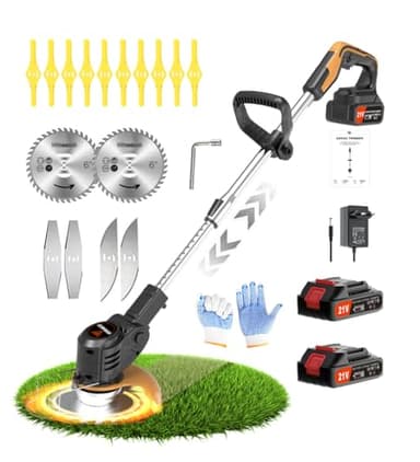 Wrneaoch Decespugliatore a Batteria 21V Decespugliatore con 6.000 RPM e motore da 650W Tagliaerba Elettrico con 2 Batterie da 2,0 Ah è Ideale per Tagliare l'erba in Modo Efficace e Senza Sforzo