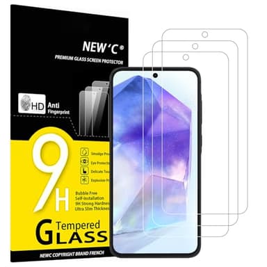 NEW'C 3 Pezzi, Vetro Temperato per Samsung Galaxy A55 5G,Pellicola Prottetiva, Senza Bolle, Durezza 9H, 0,33mm Ultra Trasparente, Ultra Resistente