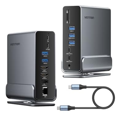 VENTION Docking Station Dual Monitor 16-in-1 Triple Display USB-C Docking Station per Laptop Windows PC, Thunderbolt 3/4, Dell, HP, con Dual 4K HDMI, DP, USB 10Gbps, RJ45, 100W PD, Audio, SD/TF