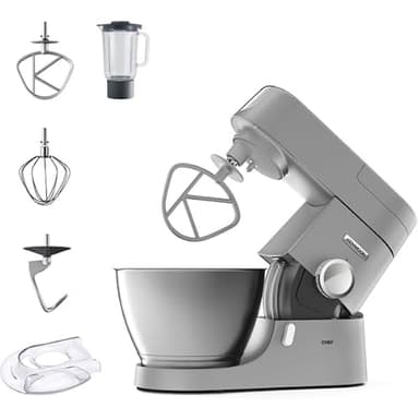 Kenwood KVC3110S Impastatrice Planetaria Chef con Ciotola da 4,6 Litri, 3 ganci di miscelazione + Frullatore da 1,5L, Regolazione elettronica della velocità e Pulse, Potenza 1000watt, Acciaio, Argento