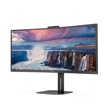 AOC CU34V5CW - Monitor curvo WQHD da 34 pollici, webcam da 2 MP, altoparlante, altezza regolabile (3440 x 1440, 100 Hz, HDMI, DisplayPort, USB-C, hub USB) Nero
