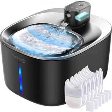 Fontanella per Gatti Senza Fili Acciaio A Batteria Con Sensore Di Movimento, FEELNEEDY 4 Litri Fontana d'Acqua Fresca Senza Corrente, Silenziosa, 4000mah, Con 6 Filtri e 12 Spugne