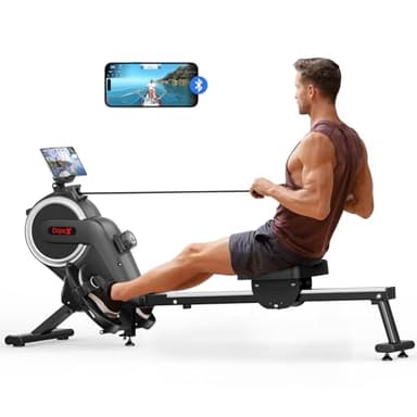 Vogatore magnetico Dripex con guida di scorrimento in alluminio, 16 livelli di resistenza regolabile, capacità di peso massima di 265 libbre per palestra domestica, app/monitor LCD (Bluetooth)
