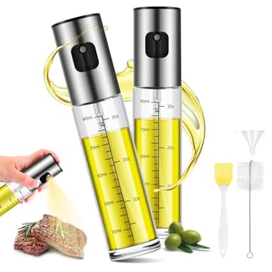 Sosayet Spruzzino Olio per Friggitrice Aria, 2 Pezzi 100ml Nebulizzatore con Spazzole e imbuto, Bottiglia Spray Aceto per Cucinare Grigliare Insalata Accessori Cucina, in Vetro