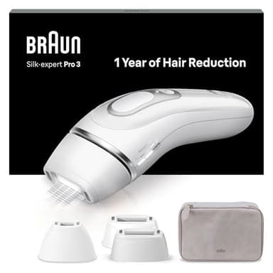 Braun Silk·expert Pro 3 Epilatore LUCE PULSATA, Epilazione A Casa, Alternativa All’Epilazione laser, Con Custodia, 3 Testine, Idea Regalo, Bianco/Oro, PL3230
