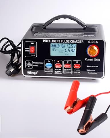 Etrogo Caricabatteria Auto 12V 24V 20A 400W Corrente Regolabile Caricatore di Impulsi Intelligente con Funzione di Rilevamento Automatico Riparazione Manutenzione con Schermo LCD con avviatore