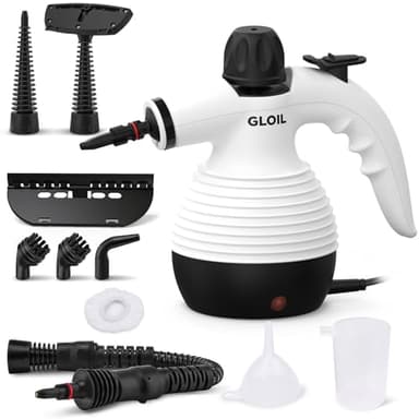 GLOIL Pulitore a vapore portatile, pulitore a vapore per casa, pulitore a vapore multiuso con 10 accessori per tappeti, tende, divani, cucina, cimici, bagni e altro ancora.