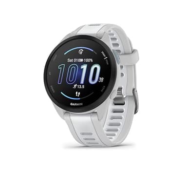 Garmin Forerunner 165, Smartwatch per la corsa, 43mm, GPS, Cardio, VO2max, Report mattutino, HRV Status, Piani gratuiti 5K, 10K e 21K, Training Readiness, Garmin Pay (Mist Grey & Whitestone)