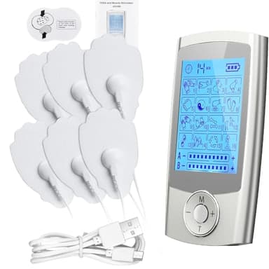 JUMPER TENS Professionale Elettrostimolatore Muscolare, Dispositivo di Terapia Ricaricabile, 16 Modalità di Dolore, 20 Livelli di Intensità per 2 Utenti, TENS per la Riduzione del Dolore (argento)