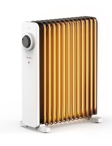 PELONIS Radiatore ad olio da 2500 W, a risparmio energetico, 13 nervature con termostato e 3 livelli di potenza, radiatore elettrico con protezione da surriscaldamento, radiatore elettrico bianco