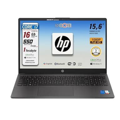 HP 250 G9, Pc portatile notebook, Intel Core i7, 10 cORe, Ram 16Gb, SSD 500Gb + SSD 500Gb, Display 15.6" Full HD, Win 11, portatile pronto all'uso, Garanzia Italia 3 anni