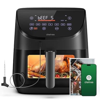 Chefree Friggitrice ad Aria 6,5 Litri, 1700W Air Fryer Funzioni 8 in 1 Senza Olio e Grassi, Probe Temperature Control Finestra Visibile, 30-230°C, Ricette APP, LED Display, Cestello Antiaderente AF500