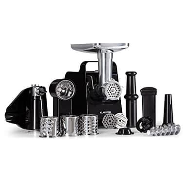 Klarstein Mighty Mince - Tritacarne Elettrico, Potenza da 500 a 1361 W, Tritacarne con Accessori per Insaccati, Kebbe e Salse, Trita Carne Multifunzionale, Passapomodoro, Nero