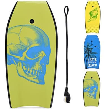 HOMASIS Tavola da Surf L, Bodyboard in XPE e HDPE con Corda per il Polso, Tavoletta Mezzaluna per Surf, Adatta a 14+ Anni, Portata 85 kg, 104 x 51 x 6 cm (Verde)