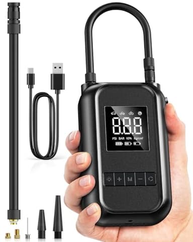 AONELAS Compressori Portatili 4000mAh,150PSI, 4 modalità Mini Compressore Lampada LED, Portable Electric Air Compressor Nuovo 2024 Portable Air Pump per Auto/Bici/Moto/Scooter/Pallone (Nero)