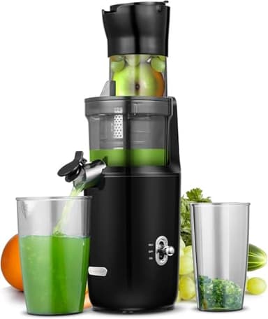 AMZCHEF Estrattore Frutta E Verdura Per Tutta La Frutta 80MM - Estrattore A Freddo Frutta E Verdura Con 80MM Scivolo Alimentare, Coclea Potenziata, Filtro A Doppio Strato, Motore Silenzioso (Blu Nero)