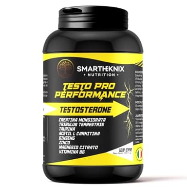 Integratore Testosterone Uomo Booster, Tribulus Terrestris Alto Dosaggio, Aumento Massa Muscolare E Virilità, Con Creatina Monoidrata,Acetil Carnitina,Zinco,Magnesio Citrato,Taurina,Ginseng, 120 Cpr.
