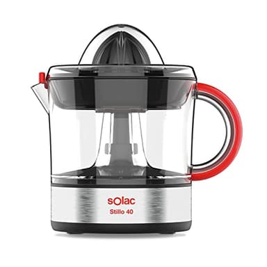 Solac EX6153 Stillo 40 - Spremiagrumi elettrico, potenza 40W, rotazione in entrambe le direzioni, 2 coni rimovibili, coperchio di protezione, capacità 700 ml, filtro regolatore della polpa regolabile