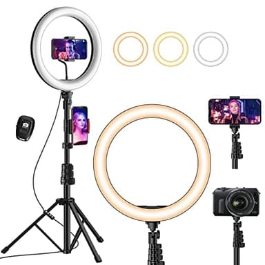UPhitnis 12" Ring Light, Luce per Selfie, 63" Staffa Triangolare, Luce ad Anello LED da 3 modalità di Illuminazione con 10 luminosità, per Trucco, Fotografia, Youtube e Video Selfie