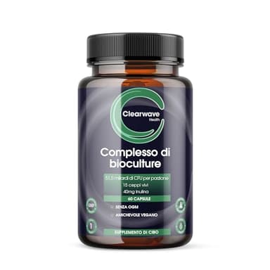 Probiotici e prebiotici complessi Bio Cultures - 51,5 miliardi di CFU - 40 mg di inulina - 60 capsule - 15 colture batteriche compatibili con l'intestino, inclusi lattobacilli e bifidobatteri