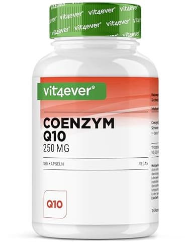Coenzima Q10 extra ad alto dosaggio con 250 mg per capsula - 180 capsule - 6 mesi di fornitura - Premium: Q10 da fermentazione vegetale + piperina - 100% ubichinone - Vegan