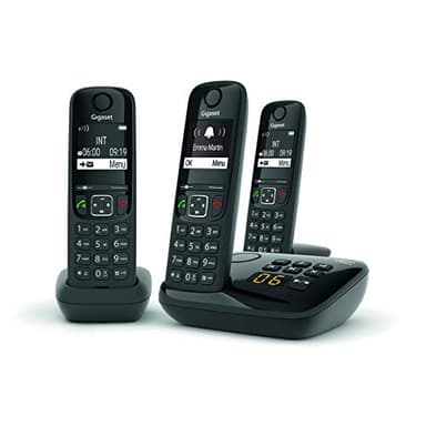 Gigaset AS690A Trio - Telefono fisso senza fili con segreteria telefonica, 3 cellulari, colore: Nero