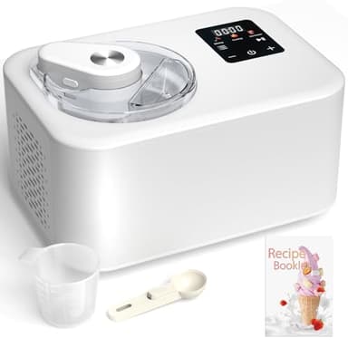 Acmeenjoy Gelatiera con Compressore 1,2L, Gelatiera per Gelato Professionale, Autorefrigerante Macchine Gelato, con Ciotola Estraibile in Alluminio/Ricettario/Paletta per Gelato/Tazze Graduate