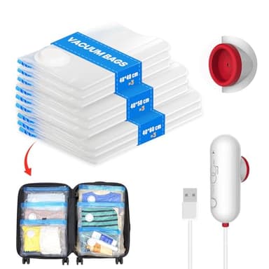 Vacbird Sacchetti Sottovuoto Vestiti con Pompa Elettrica Usb, 9 Pezzi di Sacchi Sottovuoto (3 * 40x40cm / 3 * 40x50cm / 3 * 40x60cm), Buste Sottovuoto Riutilizzabili Salvaspazio, Accessori Viaggio