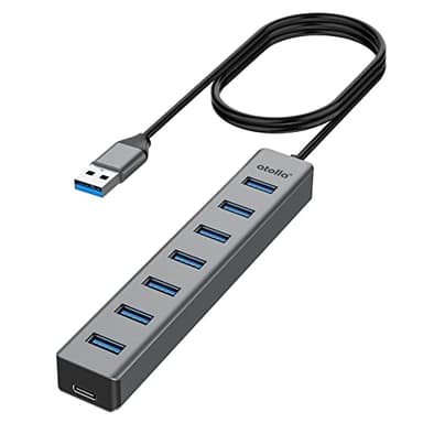 Atolla Hub USB 3.0, 7 Porte in Alluminio Multi Hub USB, Cavo di Espansione Adattatore USB 1M per PC, Laptop, MacBook Pro, ecc