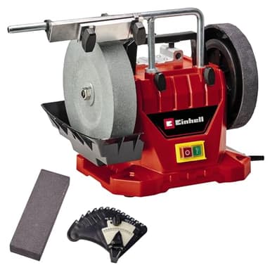 Einhell TC-WG 200 Smerigliatrice / affilatrice da banco (tensione 220-240 V, potenza 125 W, giri min. 110, mola secco Ø180 x ø30, mola acqua Ø200 x ø32 40 mm, incl. Set per affilatura)