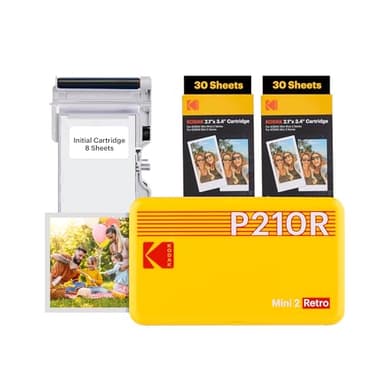 KODAK Mini 2 Retro 4PASS Stampante Fotografica Portatile (5.3x8.6cm) + Pacchetto con 68 Fogli, Giallo