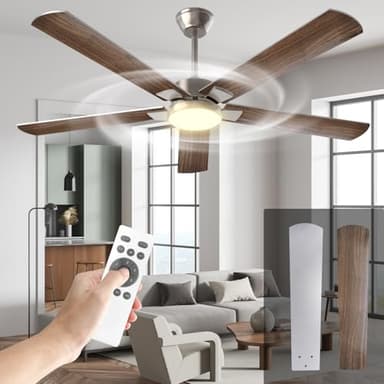 Mefine Ventilatore da Soffitto con Luce, 132cm Grande Ventilatore Soffitto con Luce e Telecomando, LED Lampadario Ventilatore con Silenzioso Reversibile DC Motore per Camera da Letto, Soggiorno