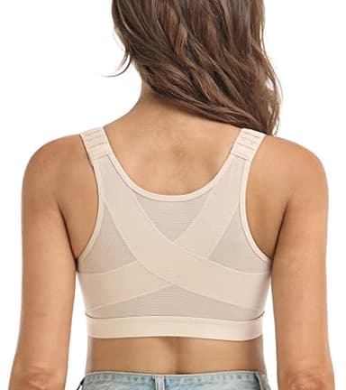 DotVol Donna Reggiseno con Chiusura Anteriore Reggiseno di Sostegno Posteriore per la correzione della Postura Reggiseno a Coppa Intera Senza Ferretto Liscio Beige 4B