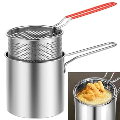 Friggitrice con cestello, in acciaio inox 304, con cestello da 1200 ml, mini friggitrice ad olio con manico, multifunzione, piccola padella per friggitrice per tempura, pesce, pollo (A)