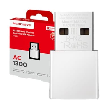 Mercusys TP-Link MA30N Adattatore WiFi USB, AC1300Mbps, Scheda di Rete, Nano Scheda, Dual Band, USB 2.0, WPA3, Plug & Play, Windows 11/10