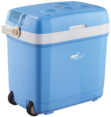 Melchioni Family | Frigo Portatile Elettrico Modello CONSERVO30 con Capacità 30 litri, Interruttore Caldo-Freddo e Cavi Inclusi, con Ruote e Doppia Maniglia, Classe F, Colore Azzurro