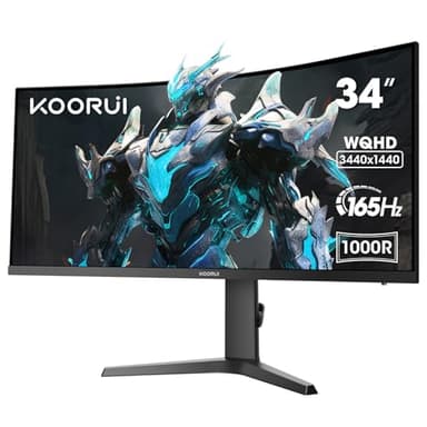 KOORUI Monitor Gaming Curvo 34 Pollici, 165Hz, 1ms, 1000R, WQHD 3440x1440, VA, DCI-P3 90%, Adaptive Sync, 2xHDMI 100Hz & Display Port 165Hz, VESA 75 * 75mm
