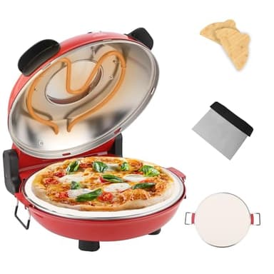 YIBAKE Forno Elettrico per Pizze, Pizza 4' Minuti, Φ 31cm Piastra Pietra Ceramica, Max 420℃ Forno Pizza con 5 livelli di cottura, inkl. Pala per Pizza, Raschietto e Ricette