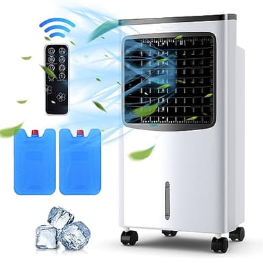 COSTWAY Condizionatore Portatile, Raffreddatore d’aria con Serbatoio Acqua 8L, 3 Modalità, 3 Velocità, Telecomando e Ruote, 7,5H Timer, per Casa, Ufficio