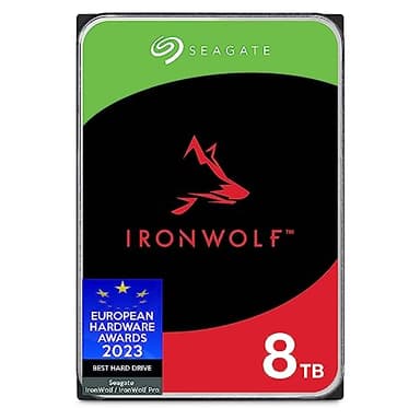 Seagate IronWolf, 8 TB, Disk Interno NAS, SATA da 6 Gbit/s, CMR 3,5", 5400 giri/min, cache 256 MB, NAS RAID, 3 anni Rescue Services, Imballaggio Senza Frustrazioni (ST8000VNZ02), Amazon Exclsusivo