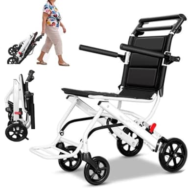 Sedia a rotelle pieghevole da viaggio, sedia a rotelle leggera, super leggera, pieghevole, per viaggi di transito, aiuto per la mobilità, sedia da viaggio con poggiapiedi, sedie a rotelle pieghevoli