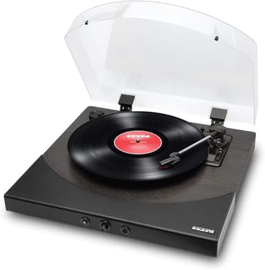 ION Audio Premier LP Black - Giradischi Vinili con Soundbar Bluetooth, Uscite RCA, Presa Cuffie, Conversione USB e Velocità 33,45 e 78 giri, Nero