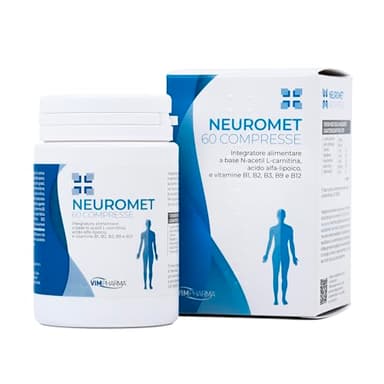 VIMPHARMA - Integratore di Acetil l Carnitina - Acido Alfa Lipoico - Niacina - NEUROMET - Vegano Naturale - Efficace per benessere Sistema Nervoso - Stanchezza - 60 Cpr - Made in Italy