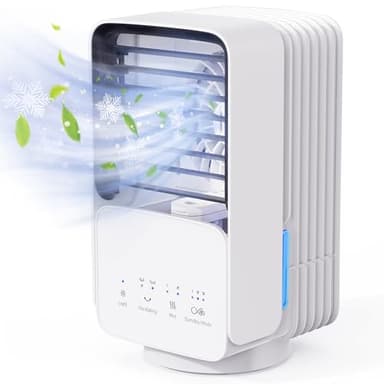 OMISOON Condizionatore Portatile, 800ml Raffreddatore d'aria, 4 in 1 Mini Condizionatore Portatile, 60°/120 Oscillazione, 3 Velocità, 2 Modalità Nebbia, Con Luce LED, Ideale per Casa, Ufficio